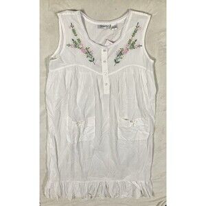 Sante Women’s Summer Nightgown 100% Cotton Floral Embroidery  White Size M